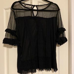 5/$25 Maurices Black Sheer Lace Ruffle Sleeve Blouse